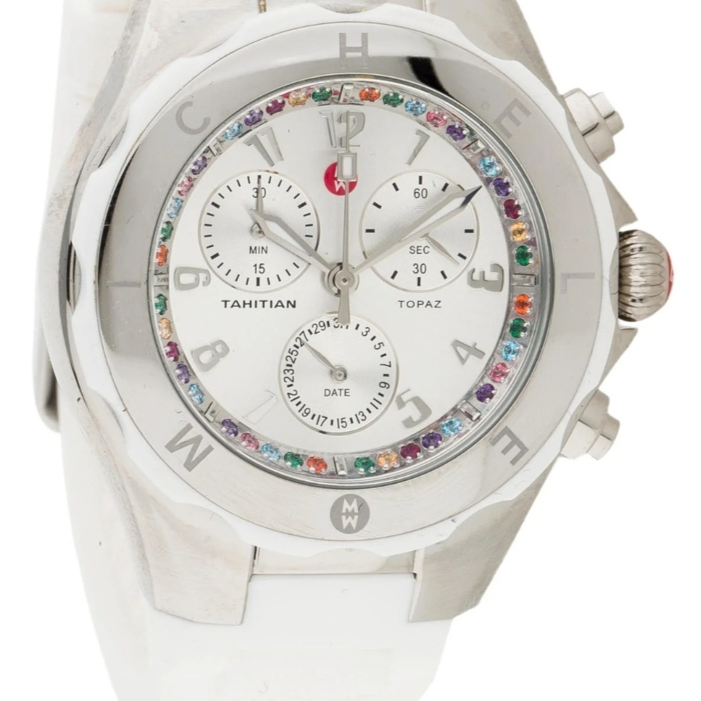 Michele Silver Watch with Multicolor Accents